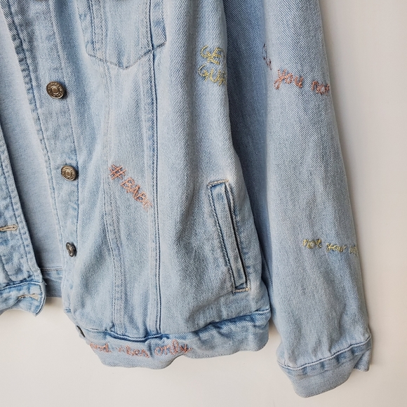 PAC SUN - Y2K Embroidery Sayings Jean Jacket with Pockets Large - Picture 7 of 16